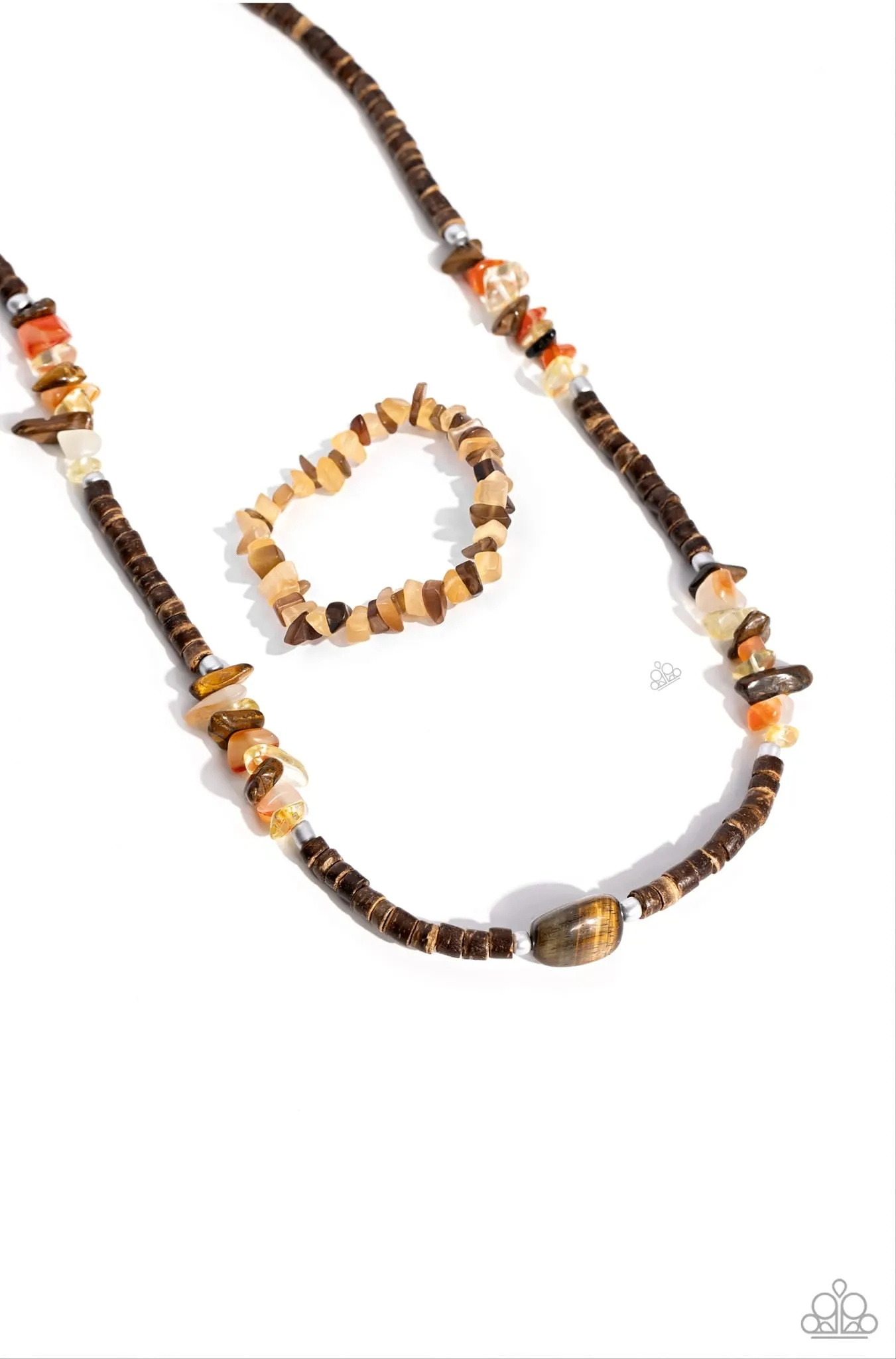 Paparazzi Stony Survivor Necklace Brown & Chiseled Cameo Bracelet Brown
