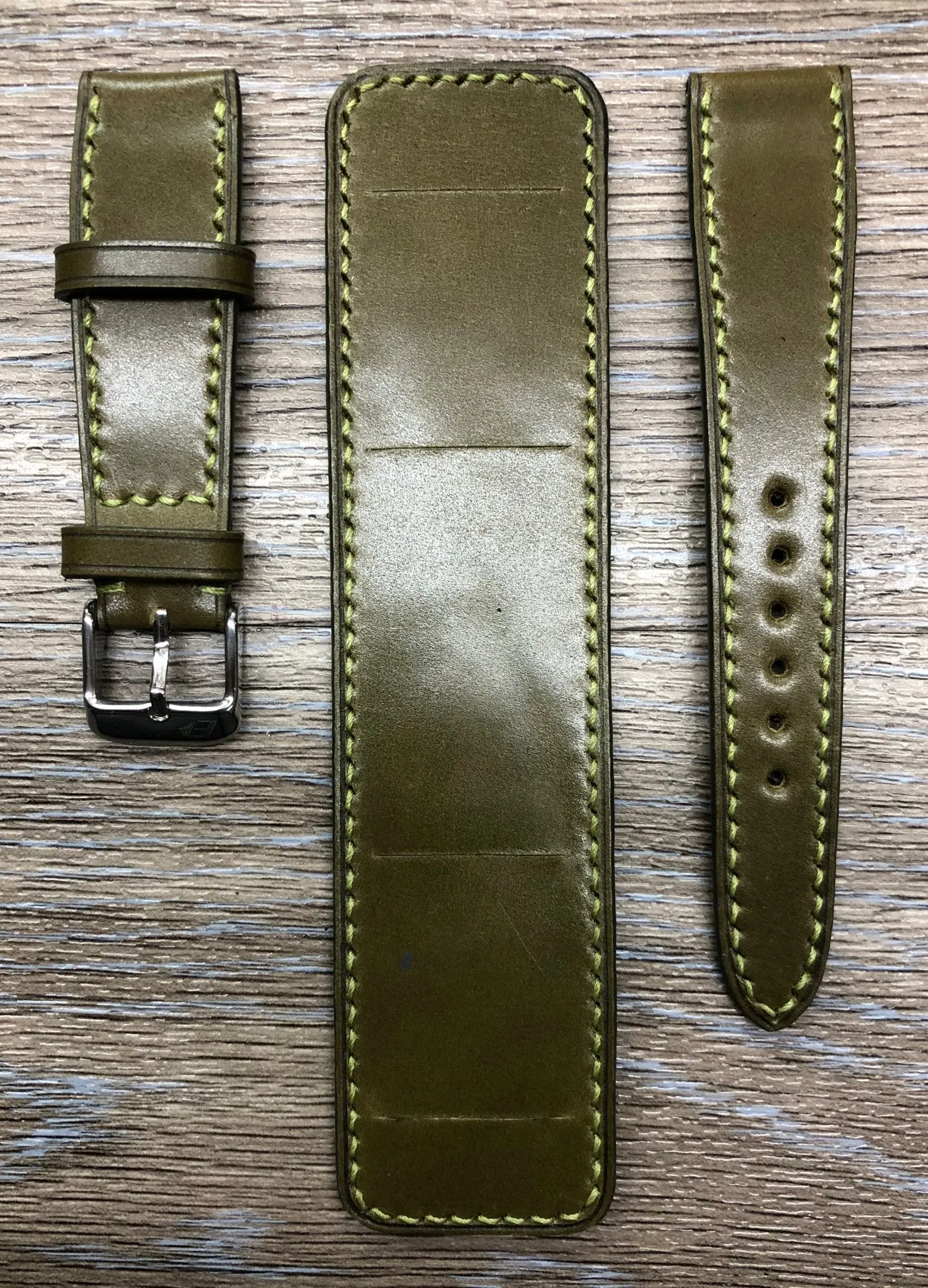 Paul Newman Leather Watch Straps, Shell Cordovan Army Green leather Bund Straps,  Mens wrist watchband replacement, 20mm 19mm Leather Watch Bands