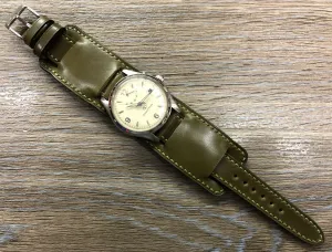 Paul Newman Leather Watch Straps, Shell Cordovan Army Green leather Bund Straps,  Mens wrist watchband replacement, 20mm 19mm Leather Watch Bands