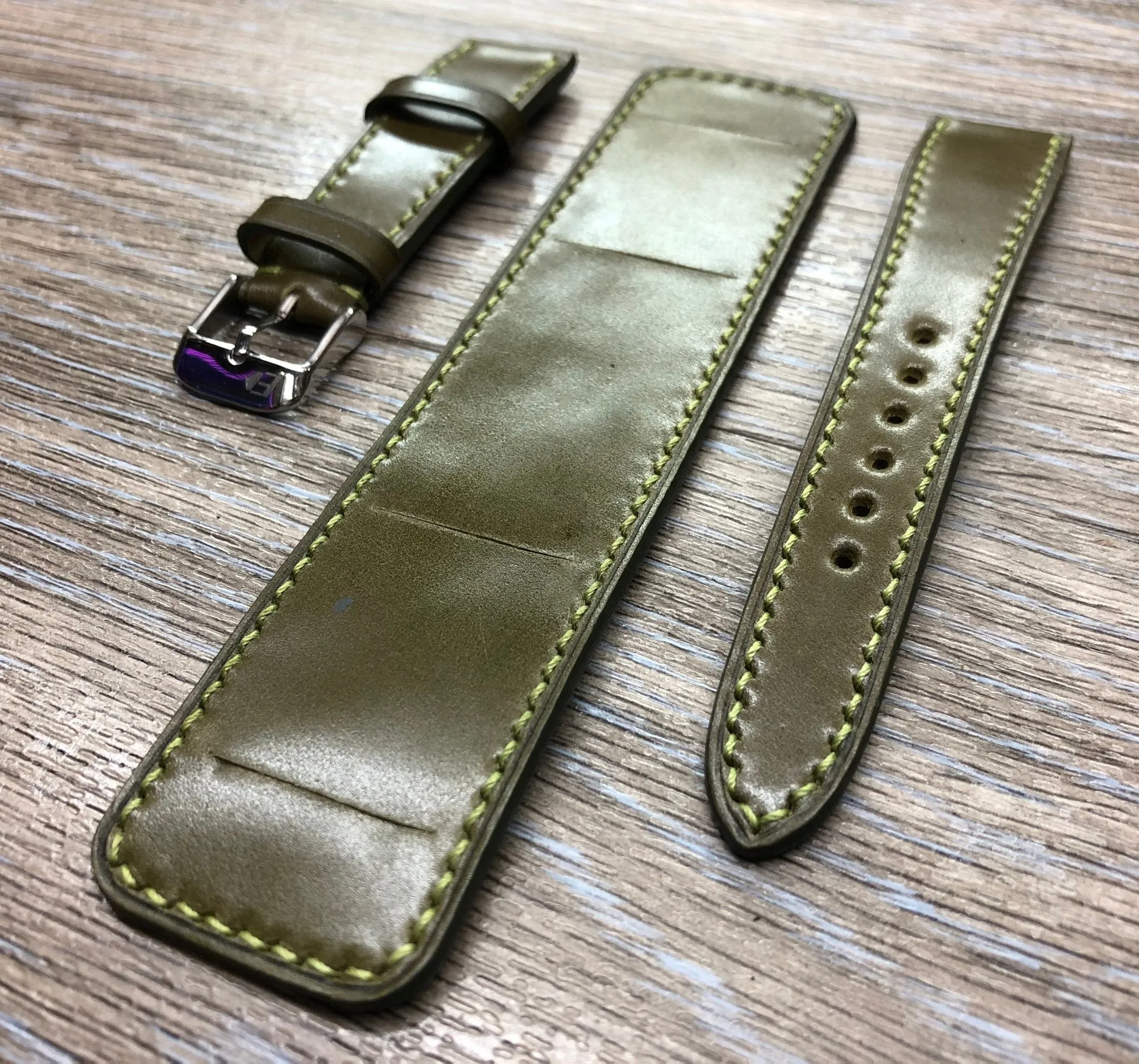 Paul Newman Leather Watch Straps, Shell Cordovan Army Green leather Bund Straps,  Mens wrist watchband replacement, 20mm 19mm Leather Watch Bands