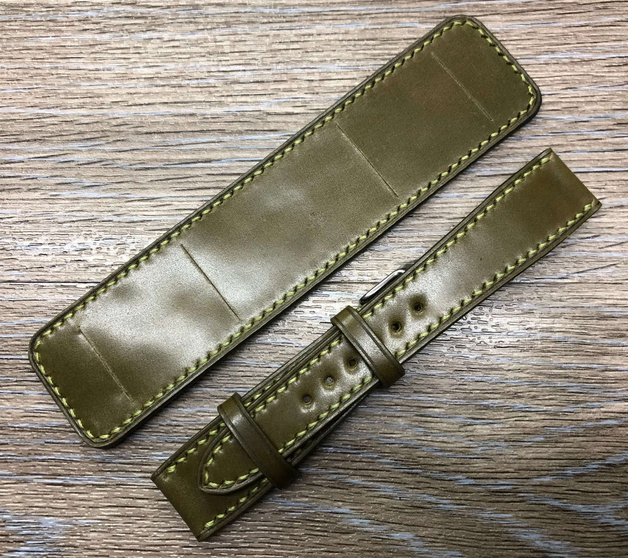Paul Newman Leather Watch Straps, Shell Cordovan Army Green leather Bund Straps,  Mens wrist watchband replacement, 20mm 19mm Leather Watch Bands