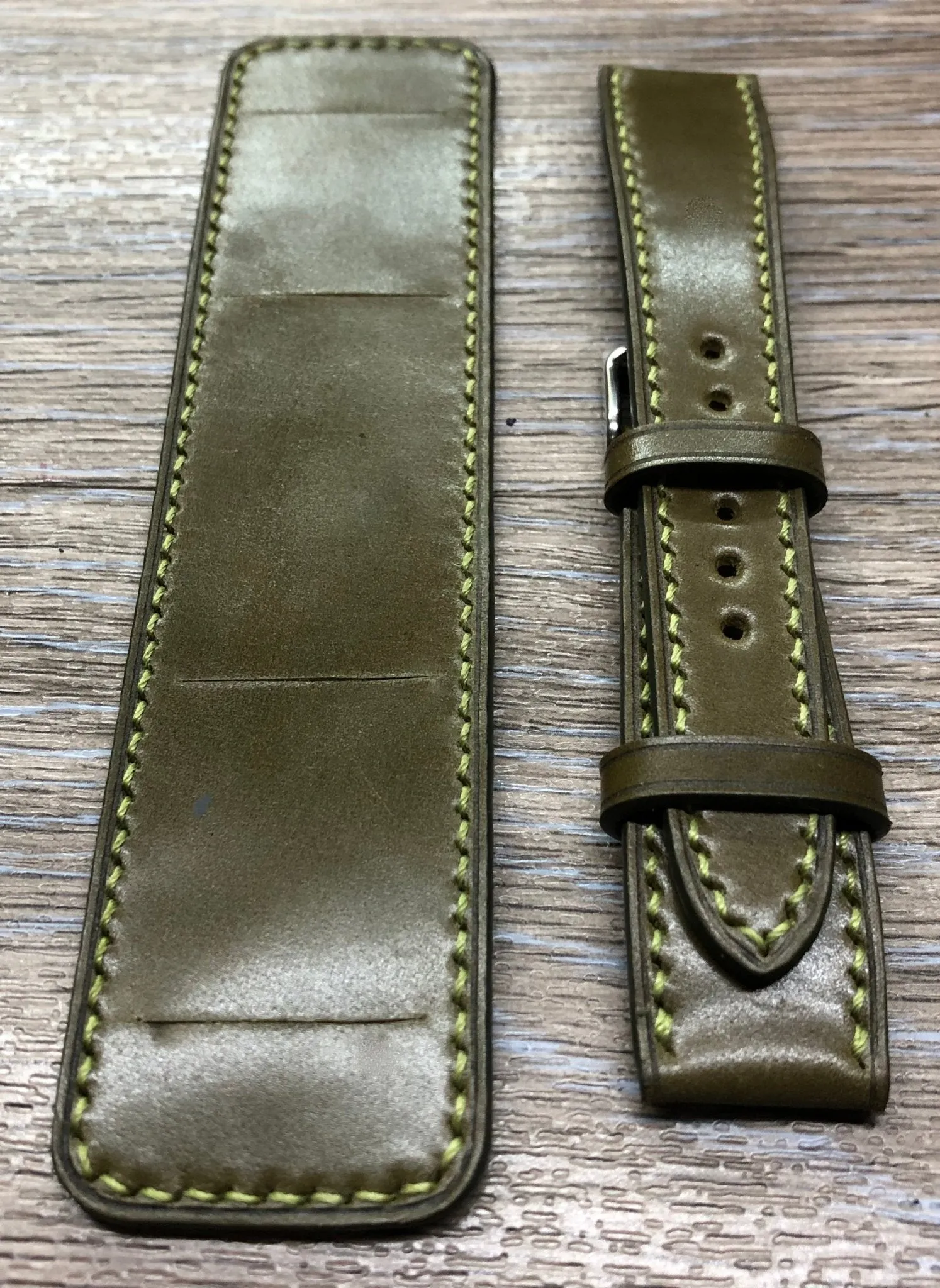 Paul Newman Leather Watch Straps, Shell Cordovan Army Green leather Bund Straps,  Mens wrist watchband replacement, 20mm 19mm Leather Watch Bands