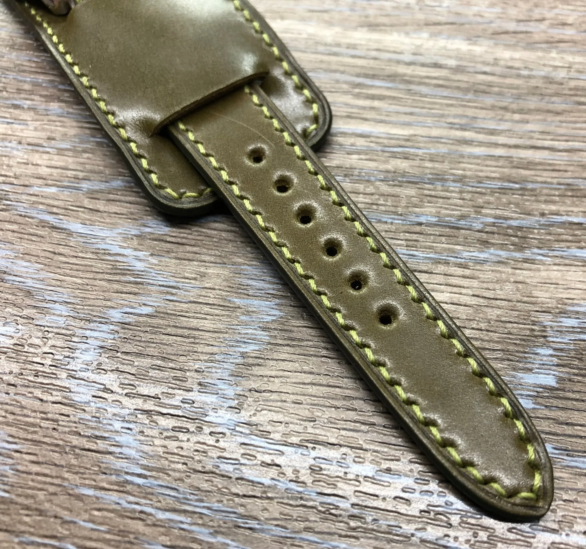 Paul Newman Leather Watch Straps, Shell Cordovan Army Green leather Bund Straps,  Mens wrist watchband replacement, 20mm 19mm Leather Watch Bands