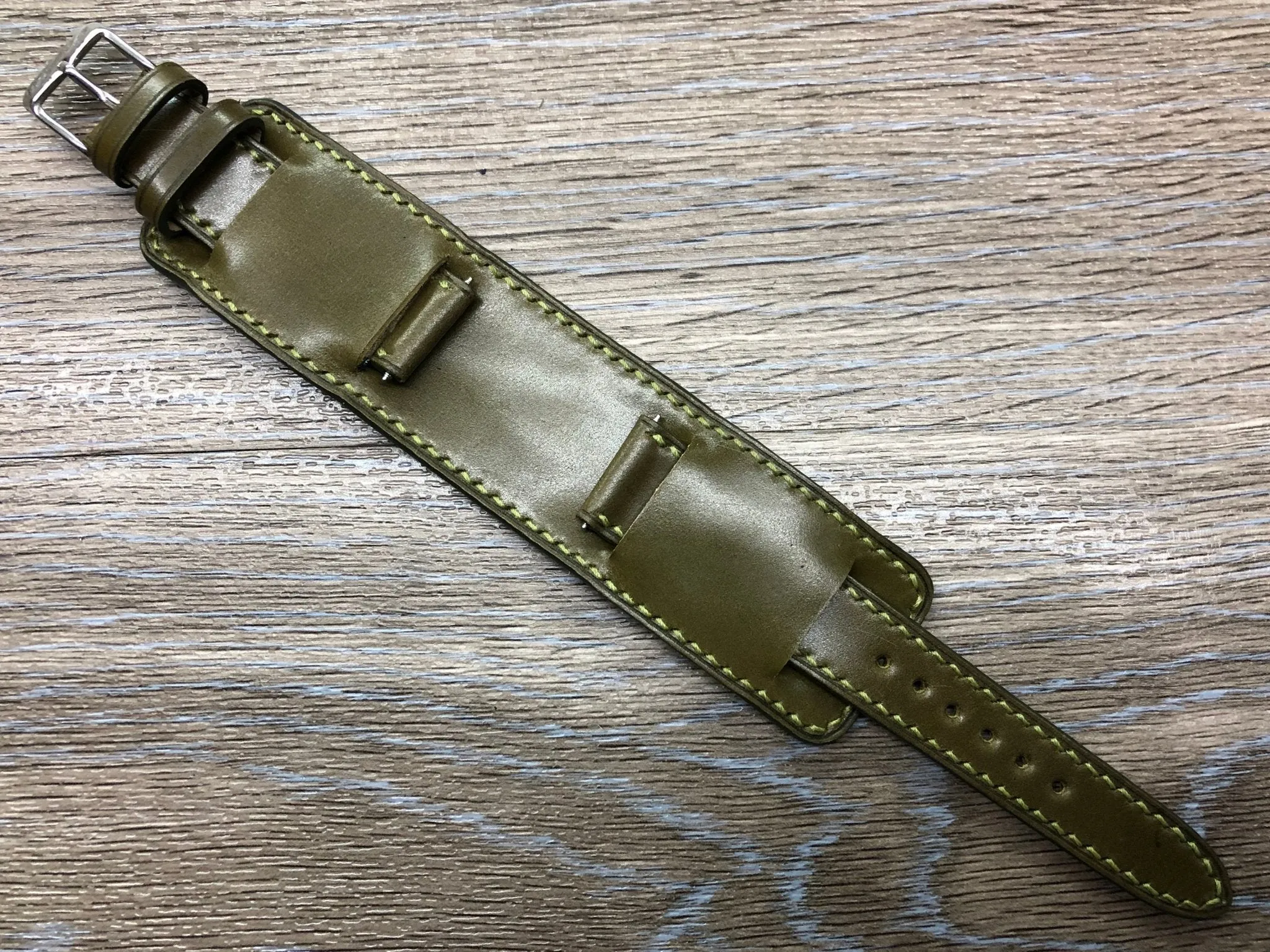 Paul Newman Leather Watch Straps, Shell Cordovan Army Green leather Bund Straps,  Mens wrist watchband replacement, 20mm 19mm Leather Watch Bands