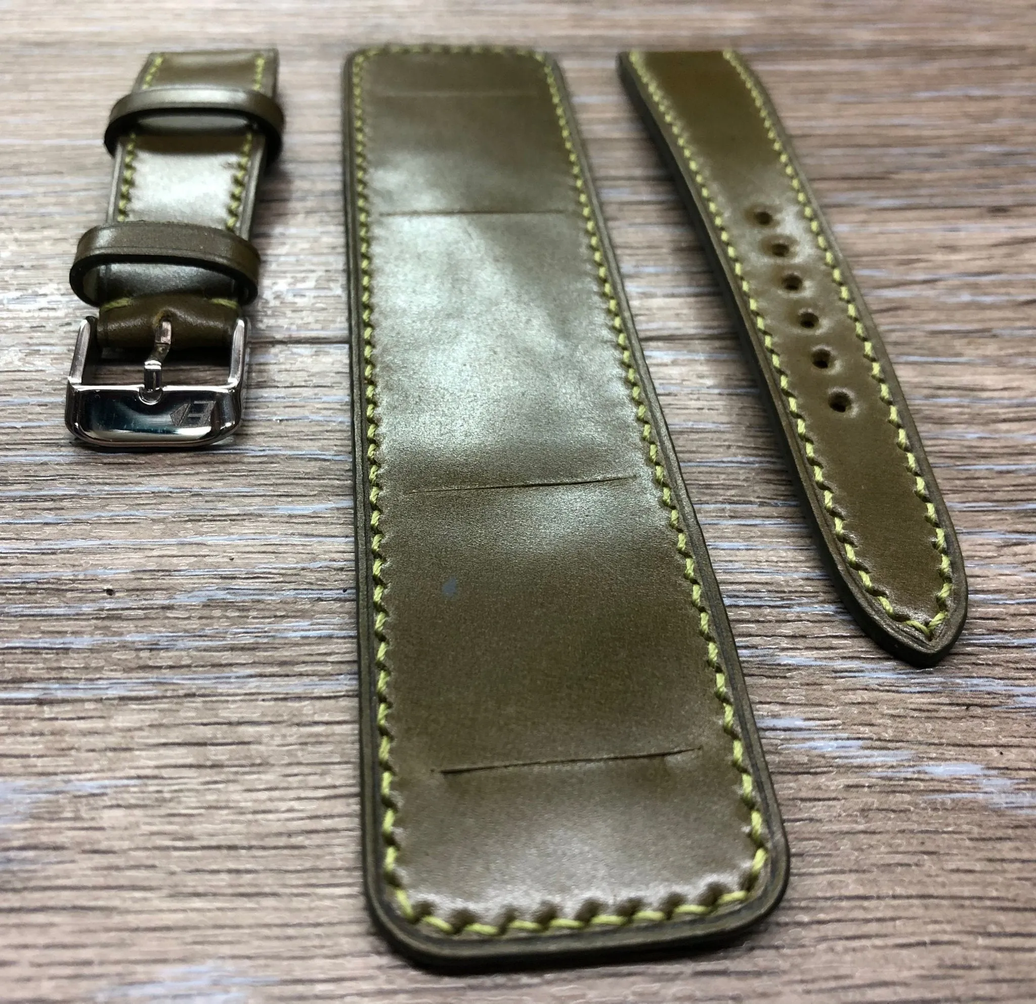 Paul Newman Leather Watch Straps, Shell Cordovan Army Green leather Bund Straps,  Mens wrist watchband replacement, 20mm 19mm Leather Watch Bands