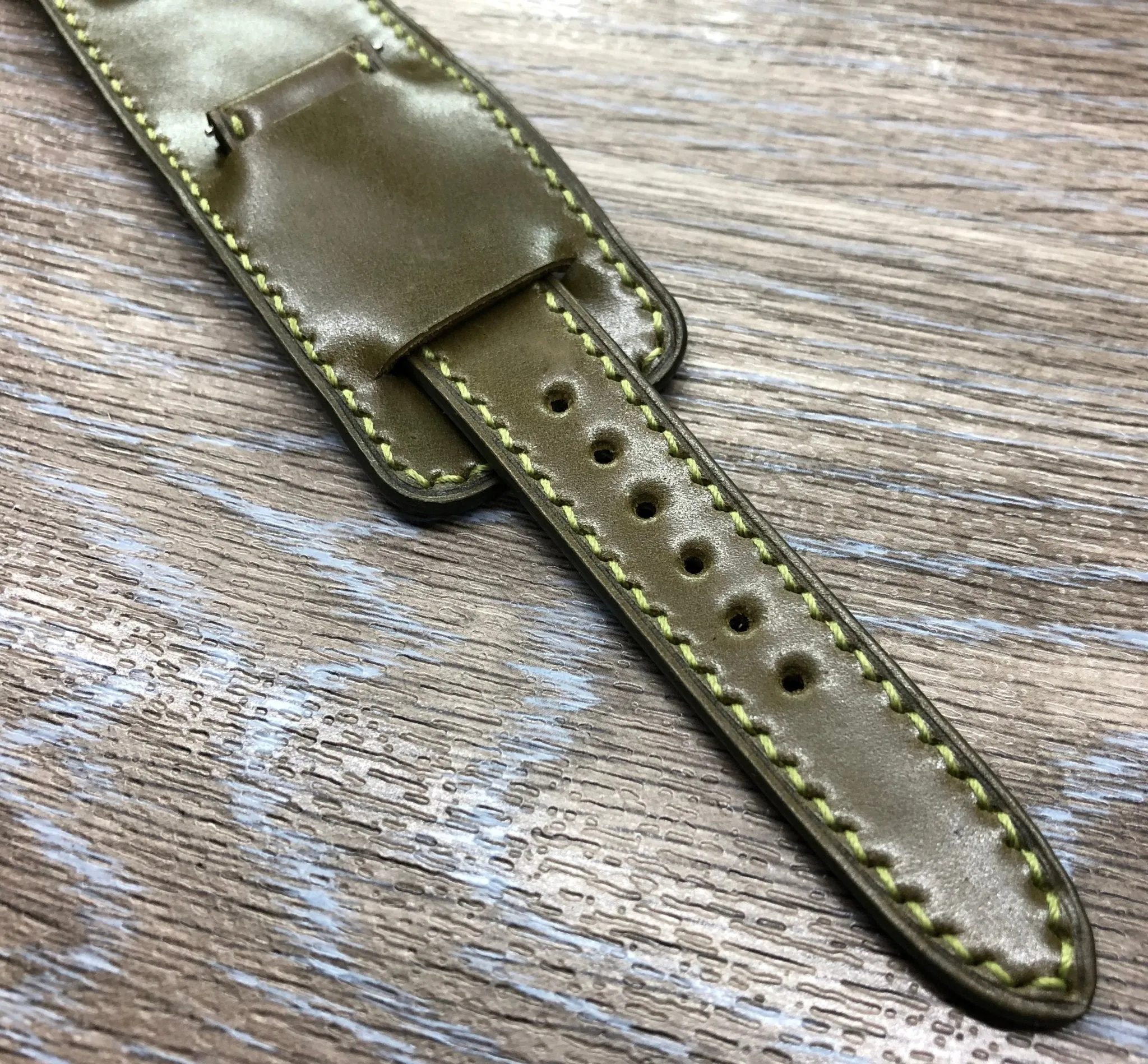 Paul Newman Leather Watch Straps, Shell Cordovan Army Green leather Bund Straps,  Mens wrist watchband replacement, 20mm 19mm Leather Watch Bands
