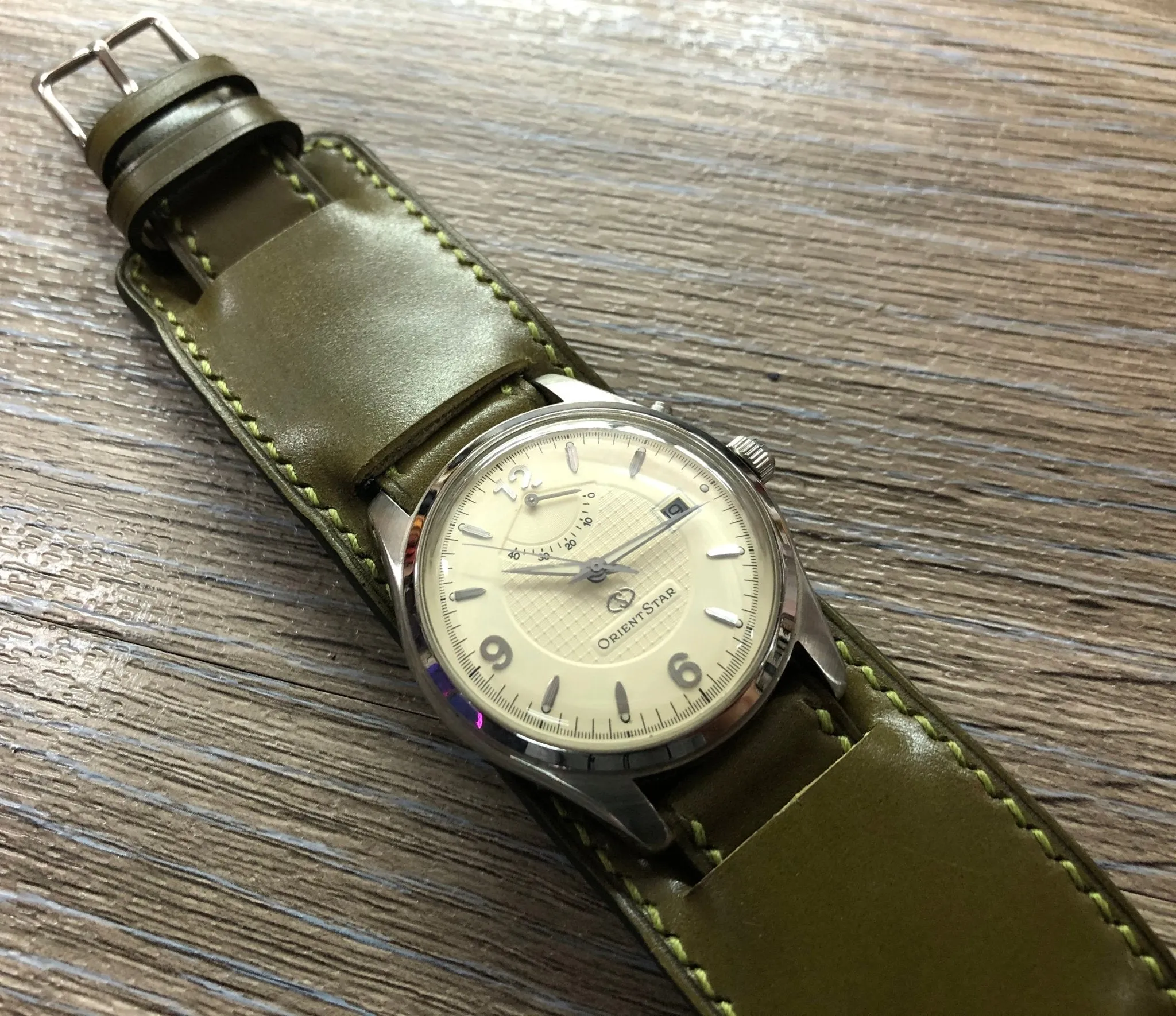Paul Newman Leather Watch Straps, Shell Cordovan Army Green leather Bund Straps,  Mens wrist watchband replacement, 20mm 19mm Leather Watch Bands