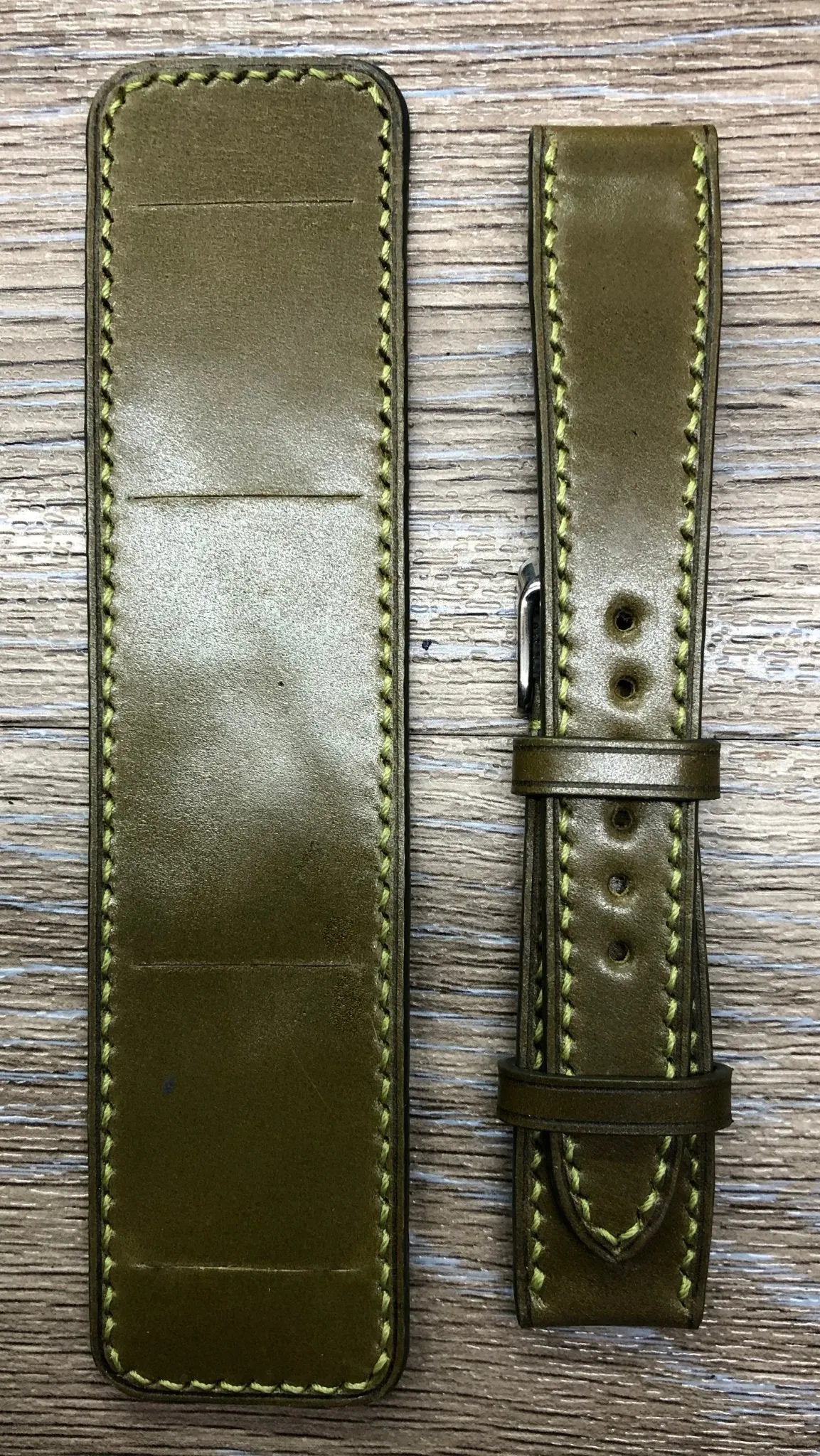 Paul Newman Leather Watch Straps, Shell Cordovan Army Green leather Bund Straps,  Mens wrist watchband replacement, 20mm 19mm Leather Watch Bands