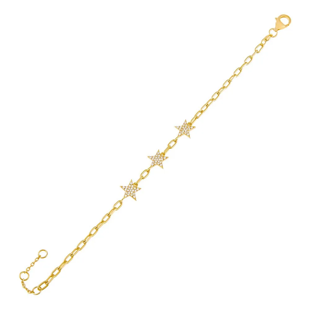 Pavé Triple Star Chain Bracelet