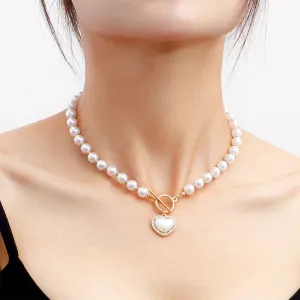 Pearl & Cubic Zirconia 18K Gold-Plated Heart Pendant Choker Necklace