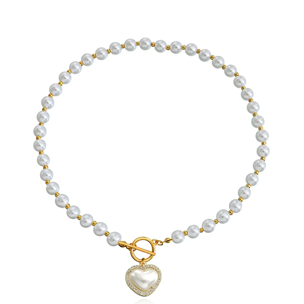 Pearl & Cubic Zirconia 18K Gold-Plated Heart Pendant Choker Necklace