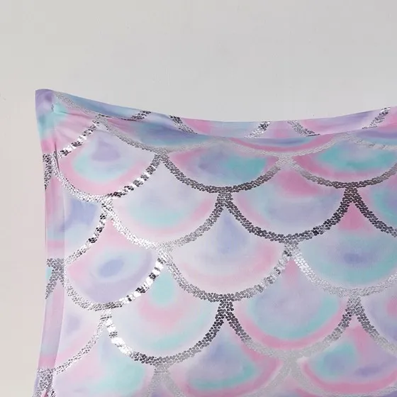 Pearl Metallic Printed Reversible Comforter Set (Aqua/Purple)