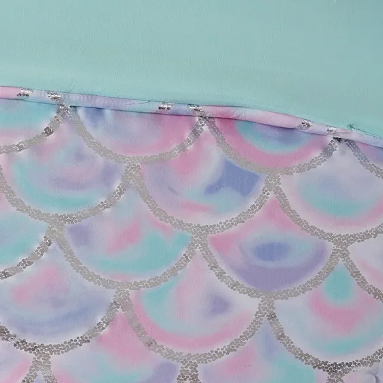 Pearl Metallic Printed Reversible Comforter Set (Aqua/Purple)