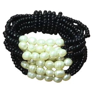 Pearl Stretch Bead Bracelet-Black