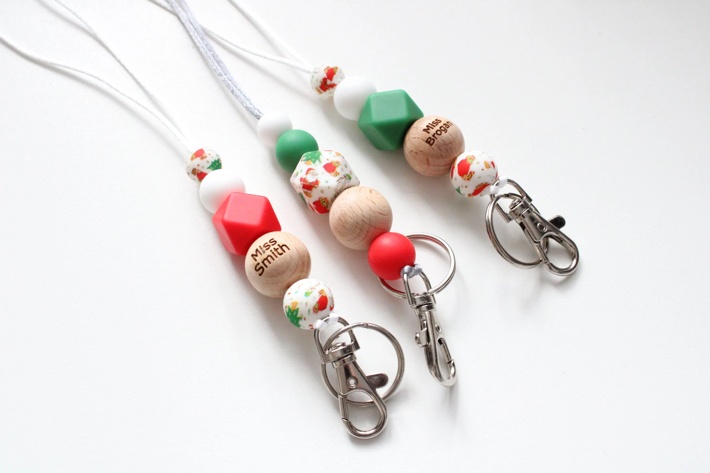 Personalised  Christmas Engraved Lanyard, Beaded Lanyard