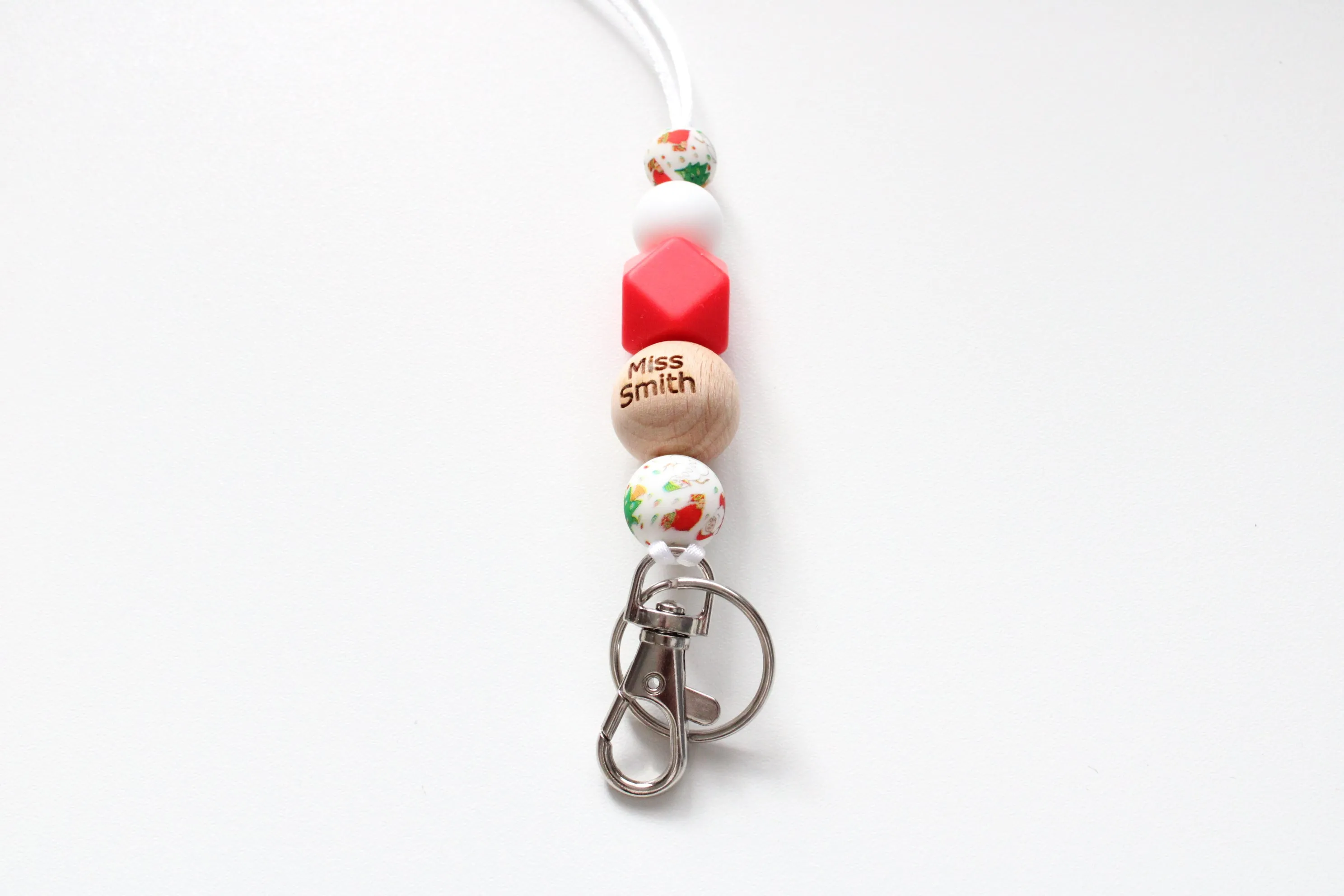 Personalised  Christmas Engraved Lanyard, Beaded Lanyard