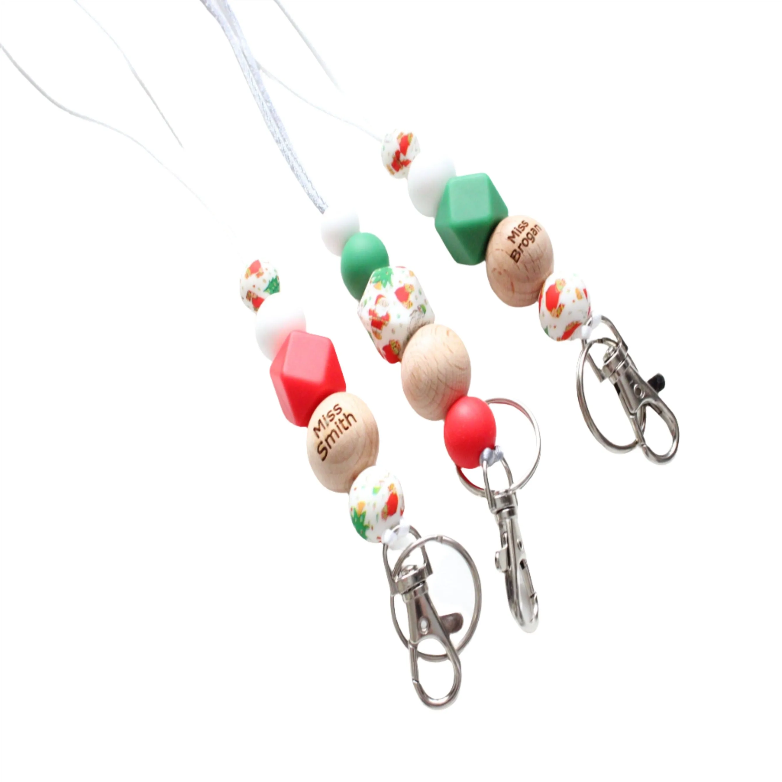 Personalised  Christmas Engraved Lanyard, Beaded Lanyard