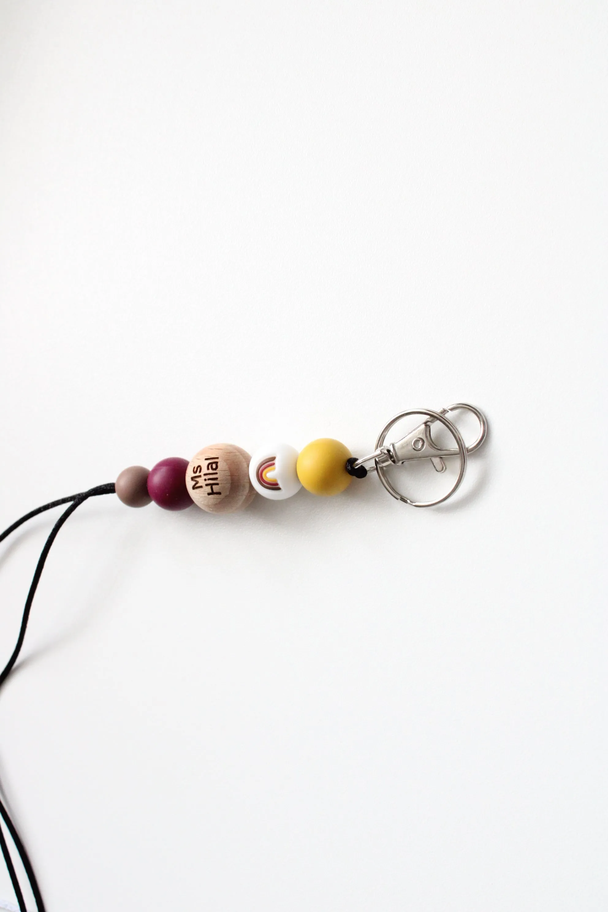 Personalised Rainbow Engraved Lanyard, Beaded Lanyard