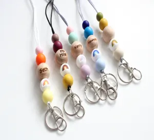 Personalised Rainbow Engraved Lanyard, Beaded Lanyard
