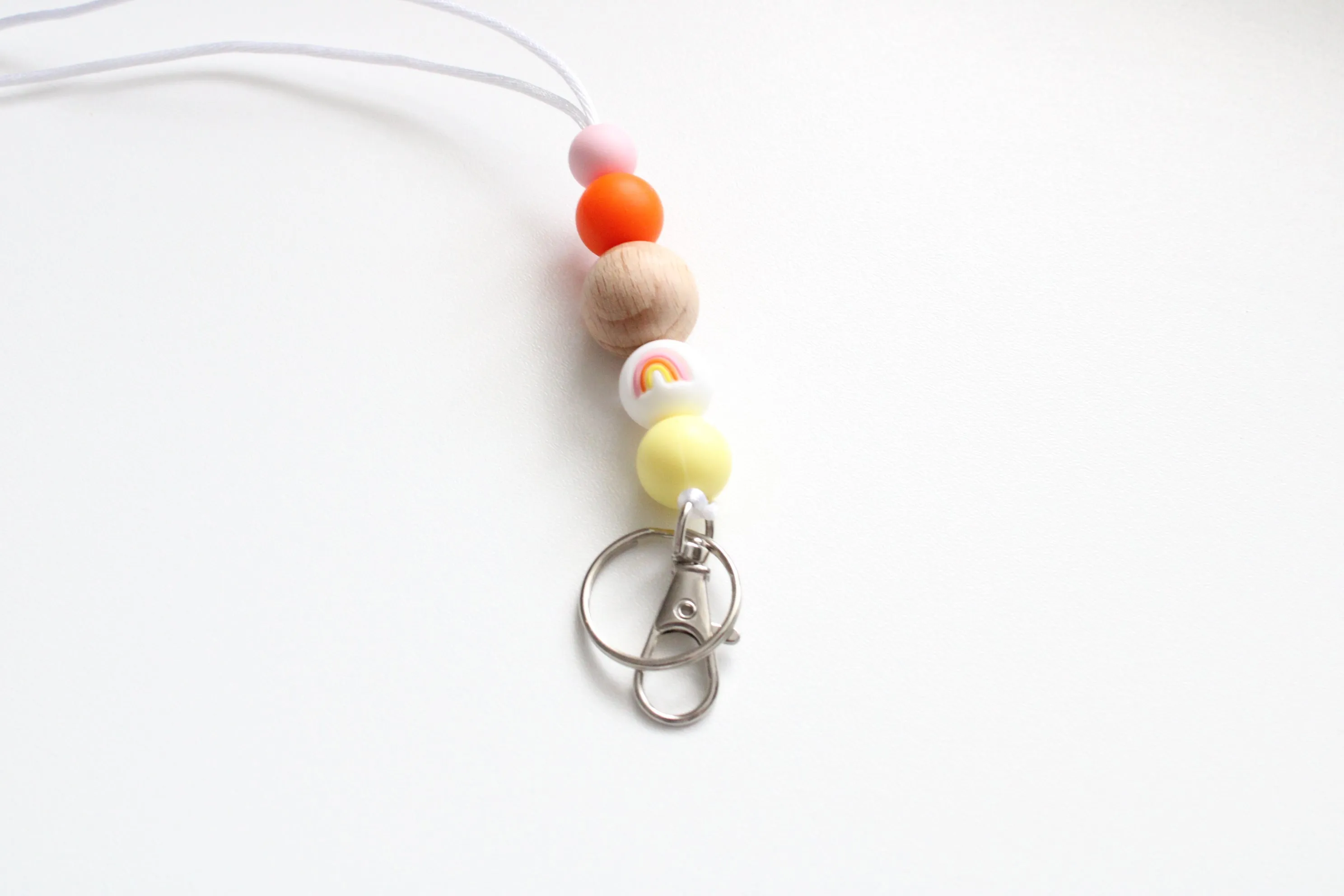 Personalised Rainbow Engraved Lanyard, Beaded Lanyard
