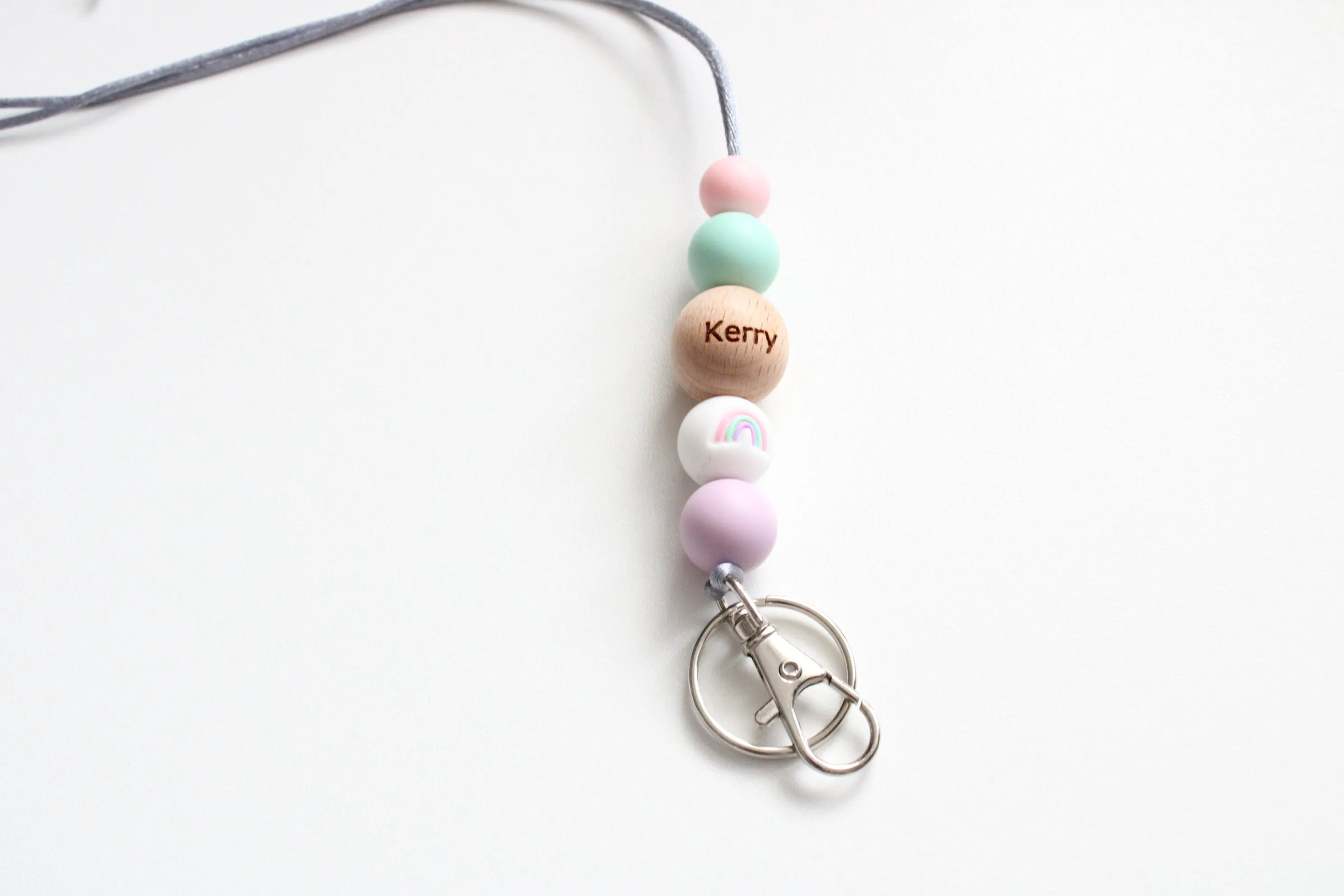 Personalised Rainbow Engraved Lanyard, Beaded Lanyard