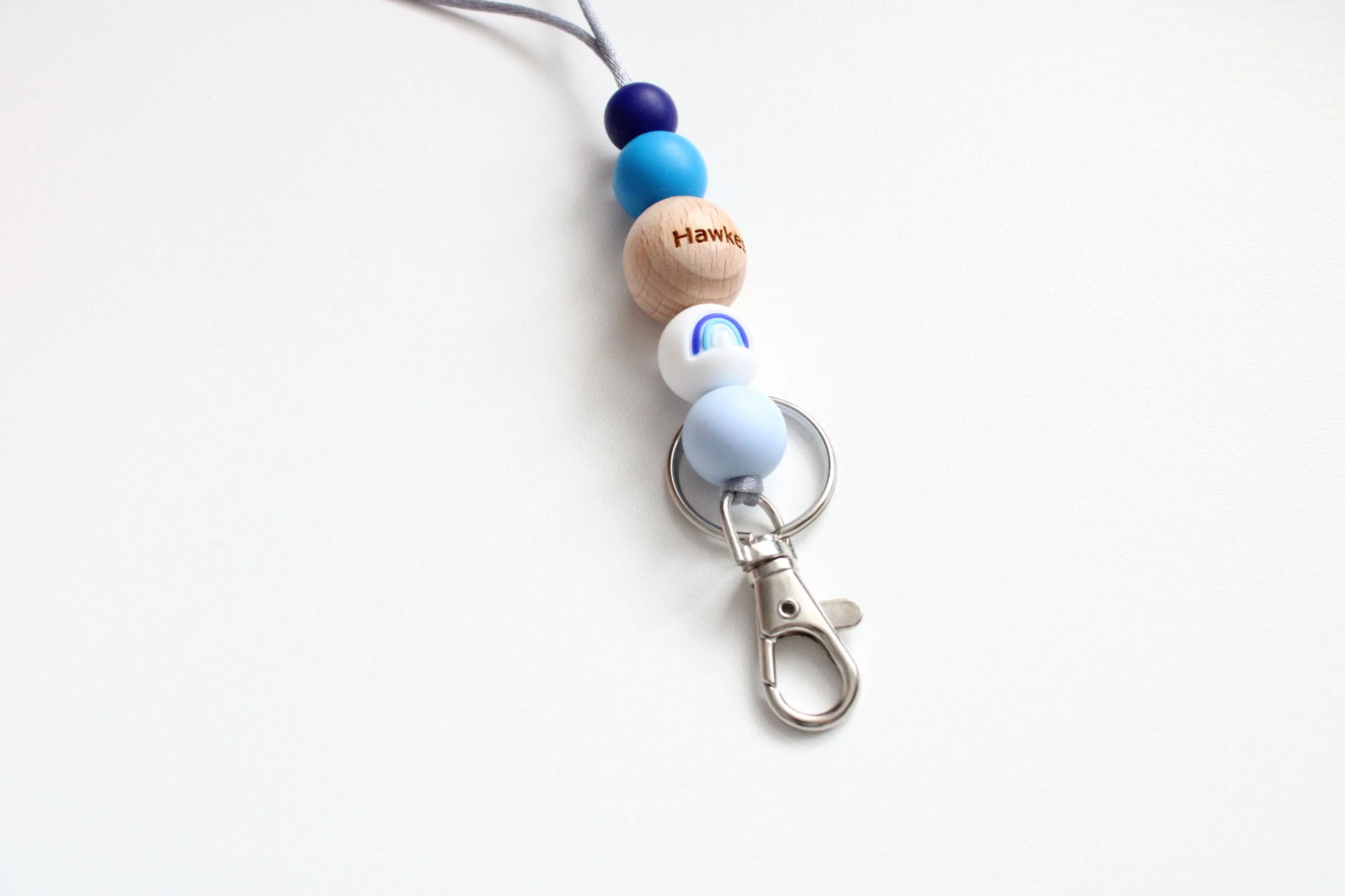 Personalised Rainbow Engraved Lanyard, Beaded Lanyard