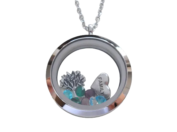 Personalized Large Plain Edge Circle Stainless Steel Floating Memory Locket Necklace for Mom or Grandma - by Jewelry Everyday