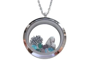 Personalized Large Plain Edge Circle Stainless Steel Floating Memory Locket Necklace for Mom or Grandma - by Jewelry Everyday