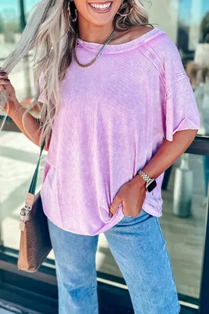 Phalaenopsis Ribbed Texture Mineral Wash Drop Shoulder Patchwork Tee