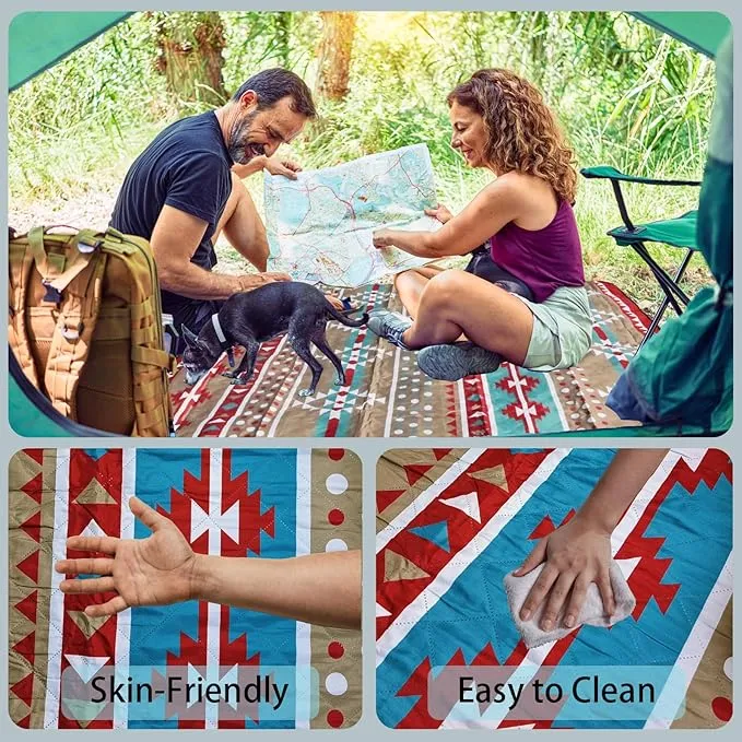 Picnic Blankets, 3-Layer Thicking Outdoor Camping Blanket, Extra Large 80"x 80" Outdoor Beach Blanket, Waterproof Lightweight Folding Portable Travel Blanket(Bohemian)