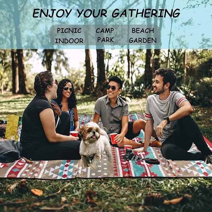 Picnic Blankets, 3-Layer Thicking Outdoor Camping Blanket, Extra Large 80"x 80" Outdoor Beach Blanket, Waterproof Lightweight Folding Portable Travel Blanket(Bohemian)