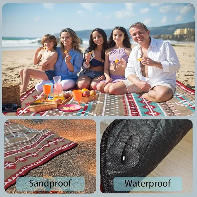 Picnic Blankets, 3-Layer Thicking Outdoor Camping Blanket, Extra Large 80"x 80" Outdoor Beach Blanket, Waterproof Lightweight Folding Portable Travel Blanket(Bohemian)