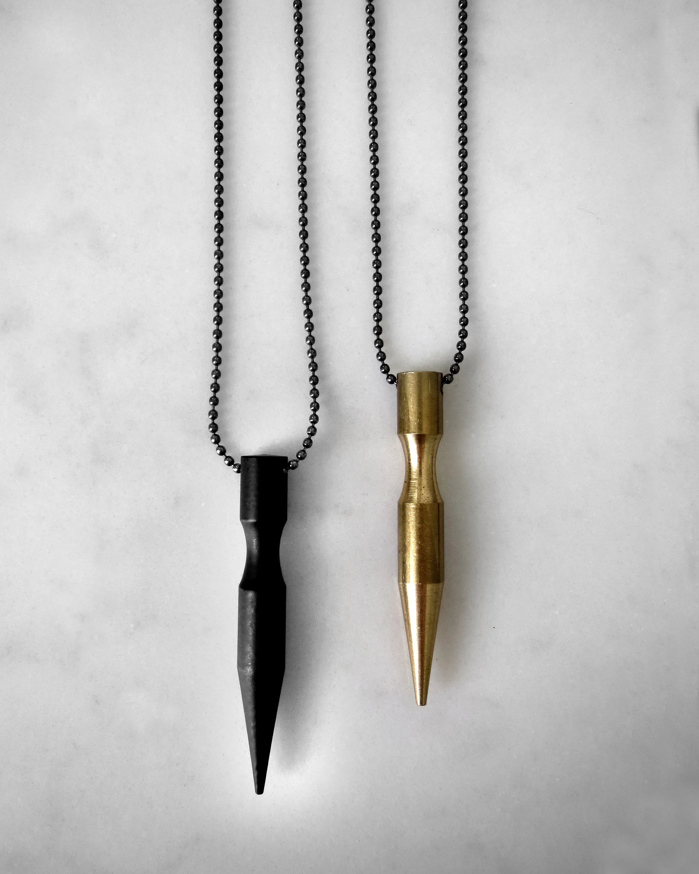 PIERCE - Bullet Spike Pendant Necklace on Black Ball Chain