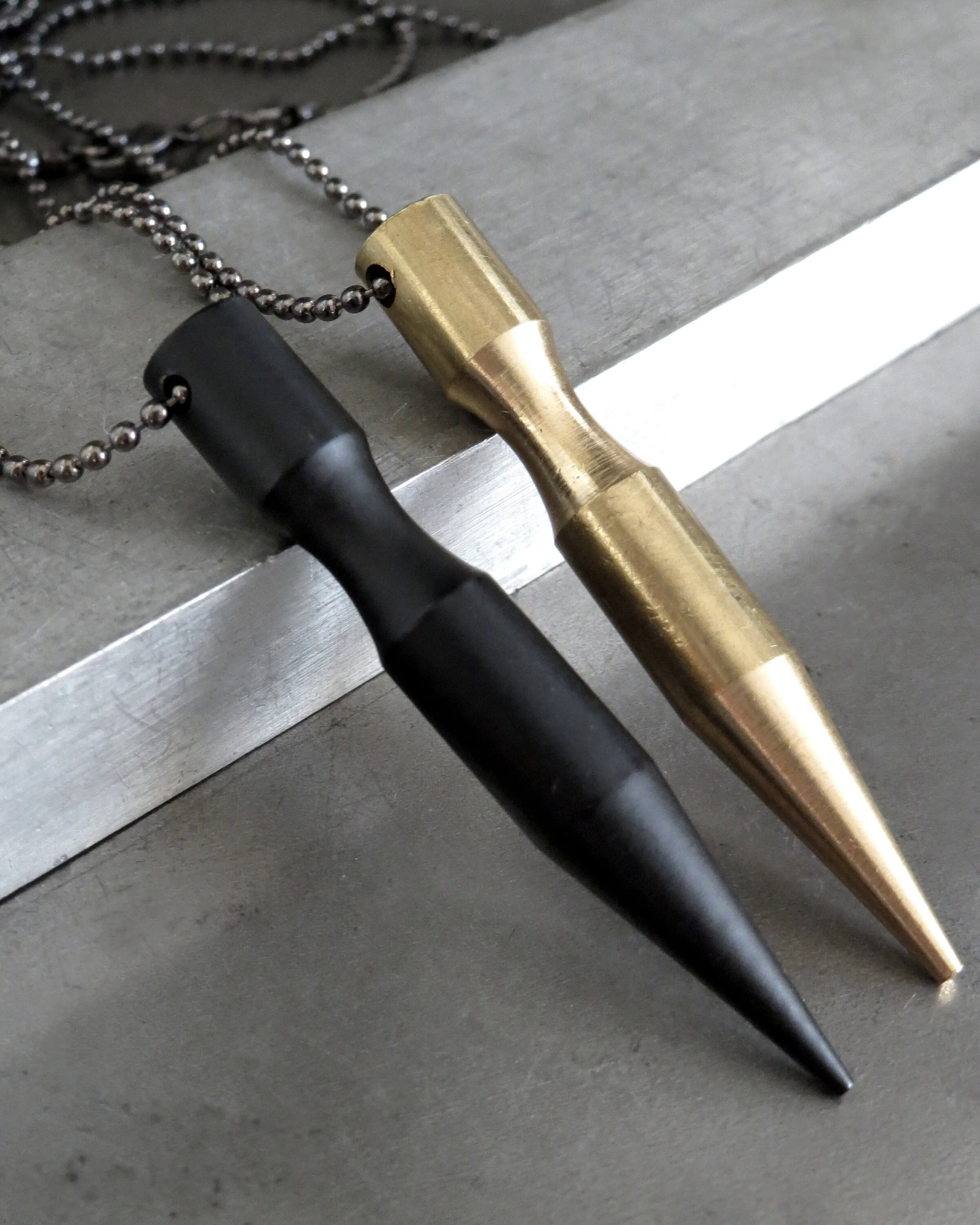 PIERCE - Bullet Spike Pendant Necklace on Black Ball Chain
