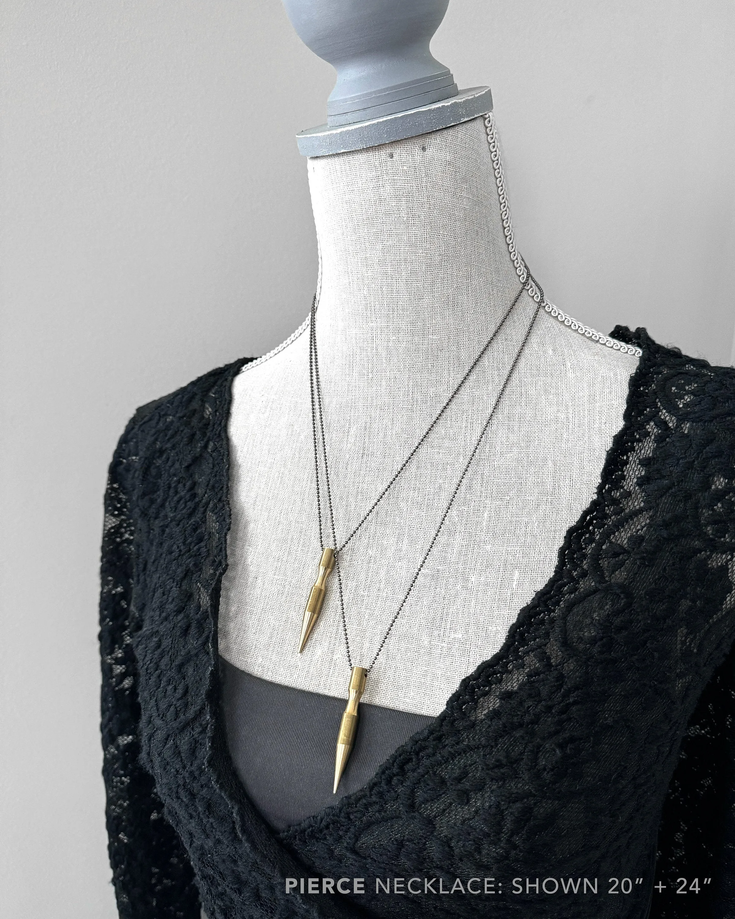 PIERCE - Bullet Spike Pendant Necklace on Black Ball Chain