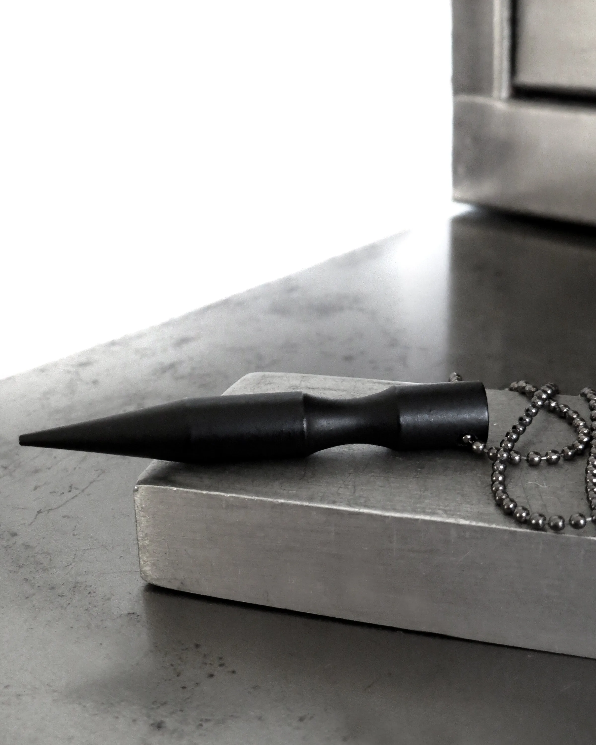 PIERCE - Bullet Spike Pendant Necklace on Black Ball Chain
