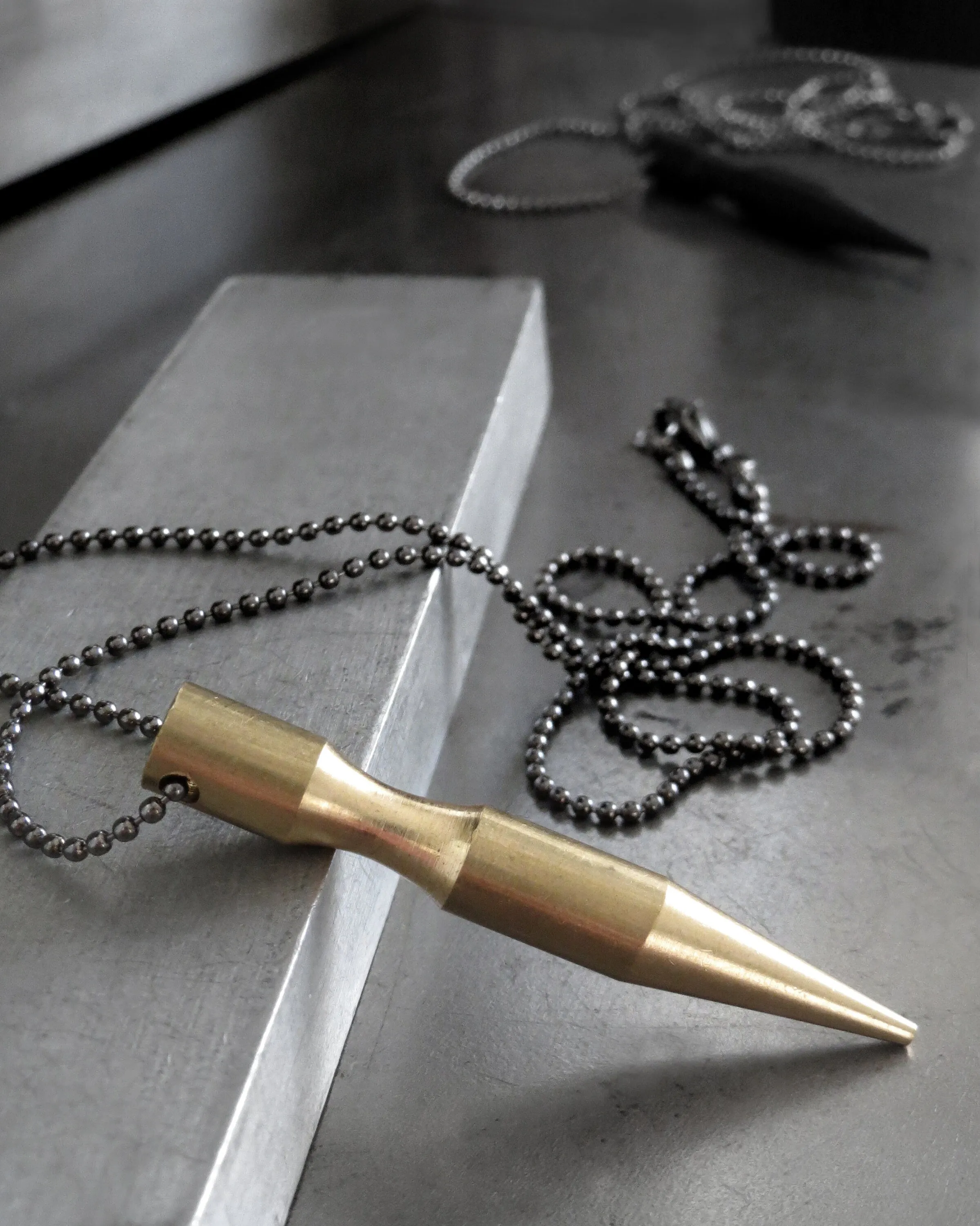 PIERCE - Bullet Spike Pendant Necklace on Black Ball Chain