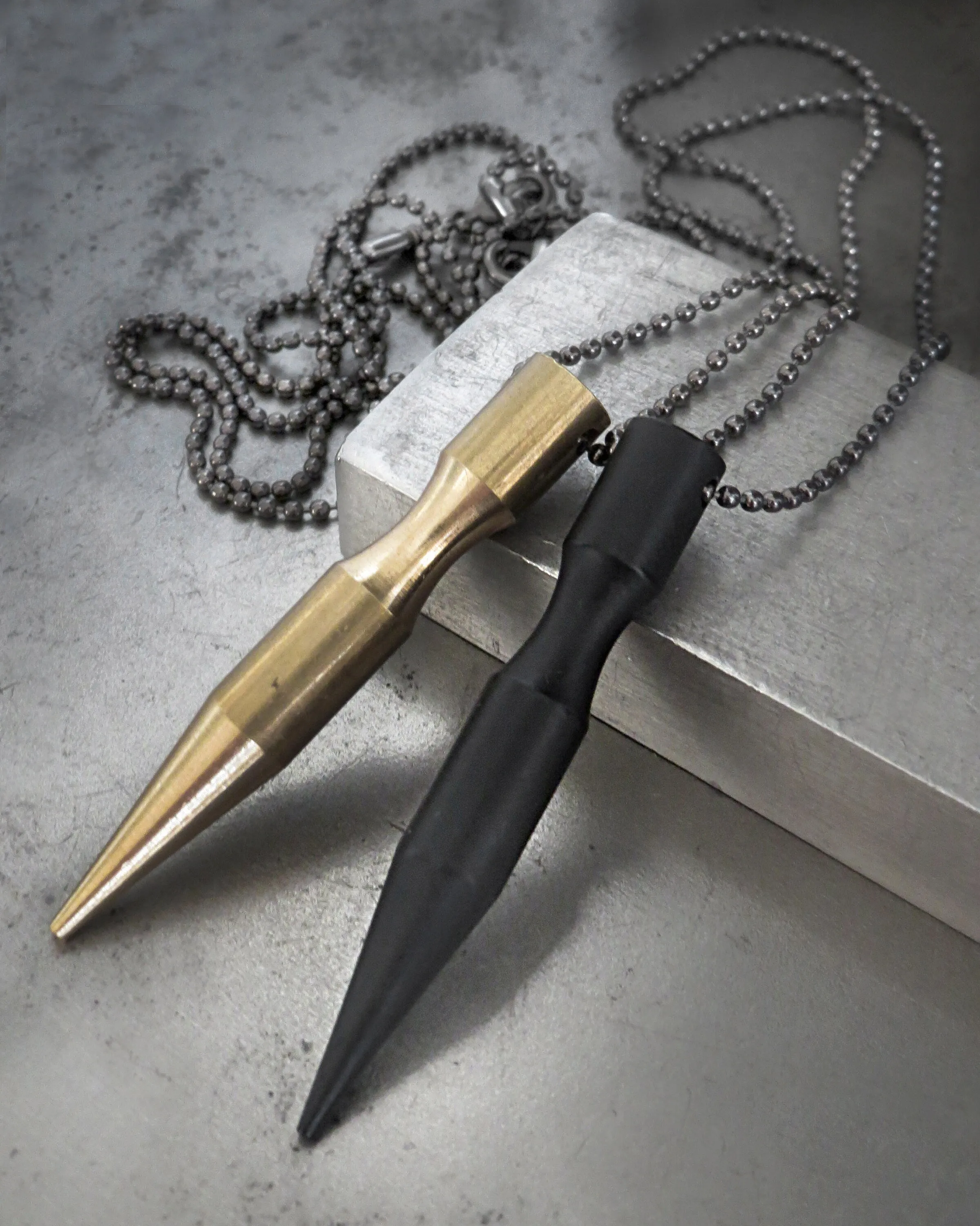 PIERCE - Bullet Spike Pendant Necklace on Black Ball Chain
