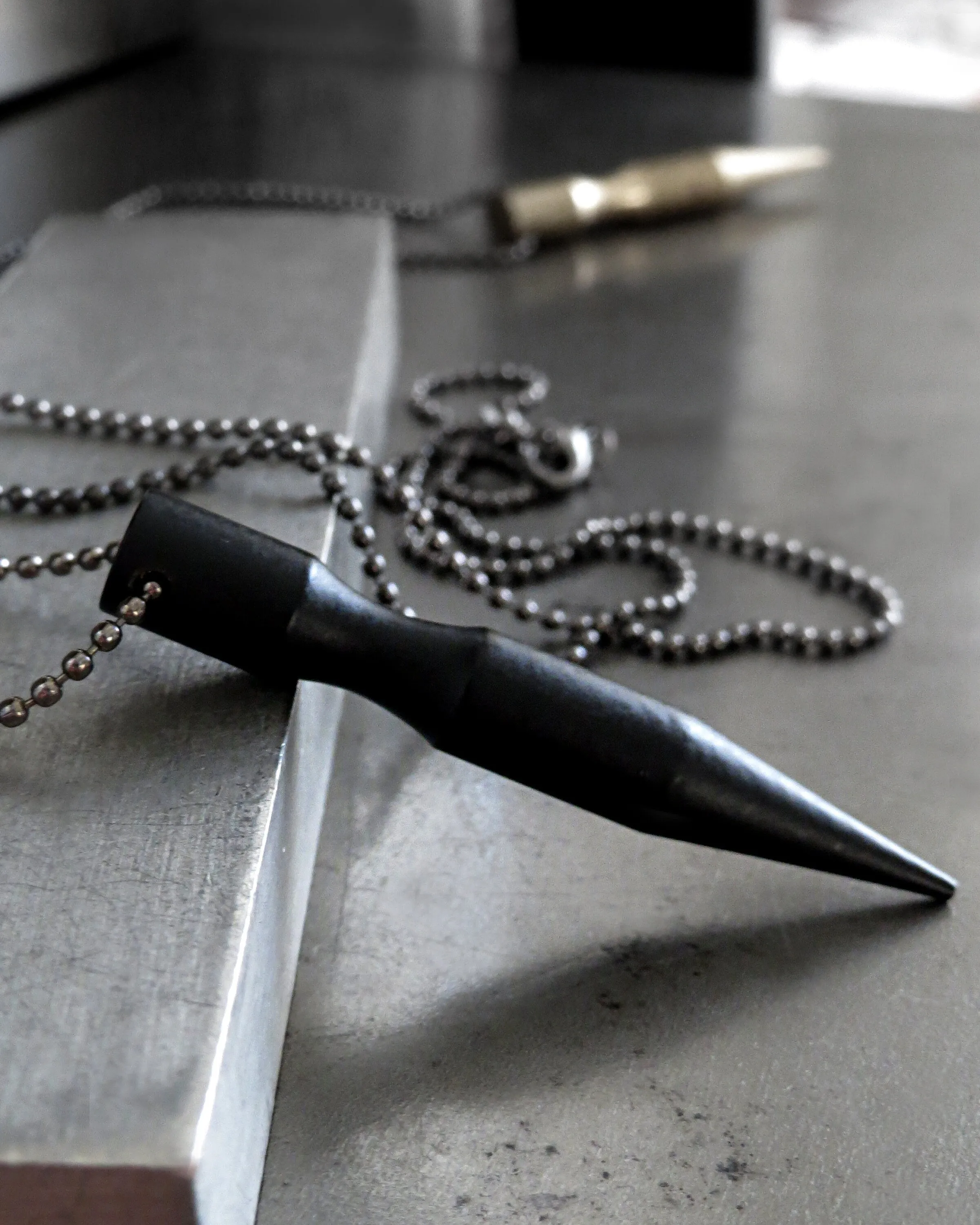 PIERCE - Bullet Spike Pendant Necklace on Black Ball Chain