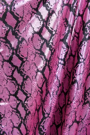 Pink Metallic Black Snake Print Spandex Fabric Sample