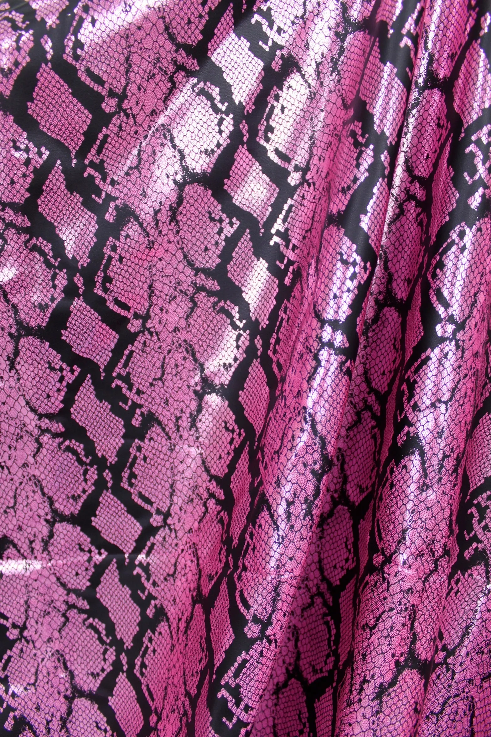Pink Metallic Black Snake Print Spandex Fabric Sample