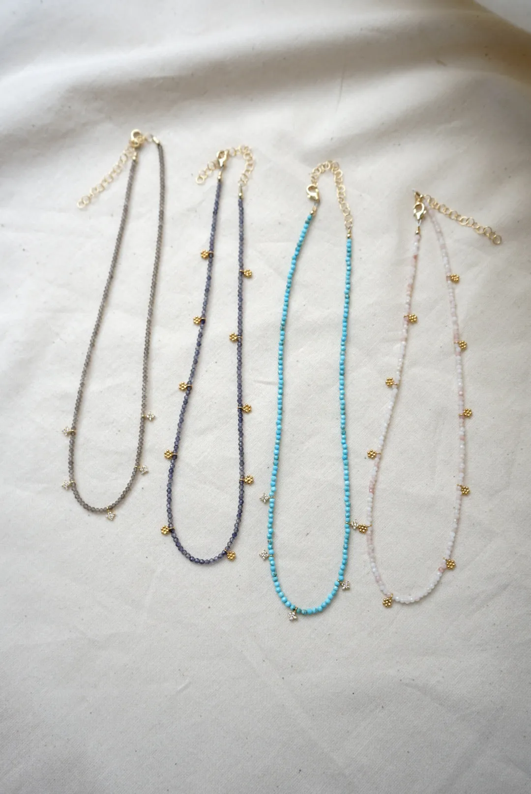 Pink Opal & Gold Flowers Necklace