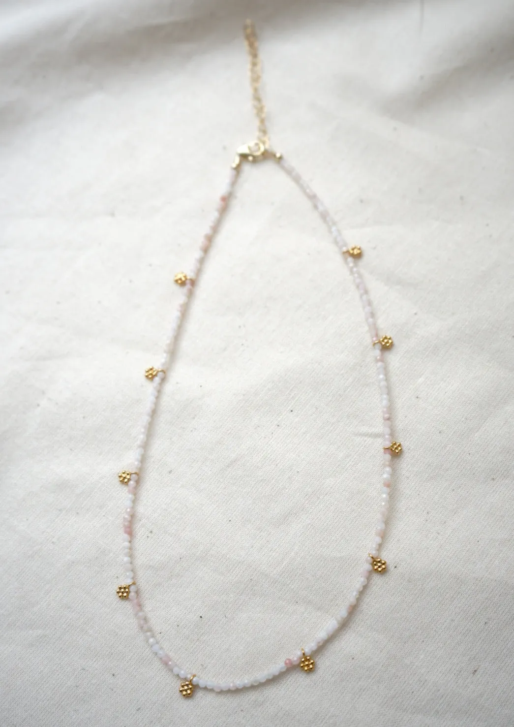 Pink Opal & Gold Flowers Necklace