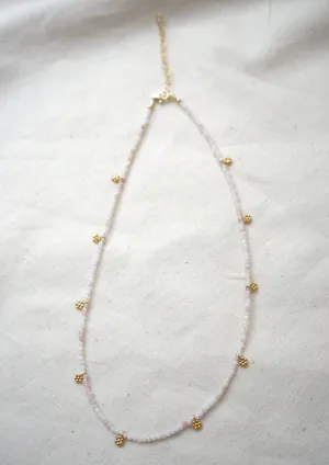 Pink Opal & Gold Flowers Necklace