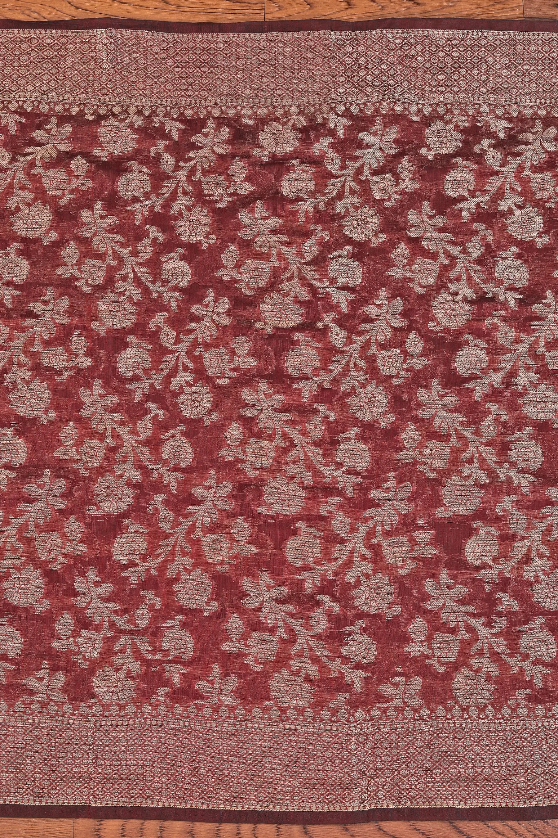 Pink Unstitched Floral Printed Gota Patti Dress Material With Dupatta