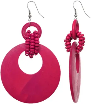 Pink Wooden Bead Hoop Earrings