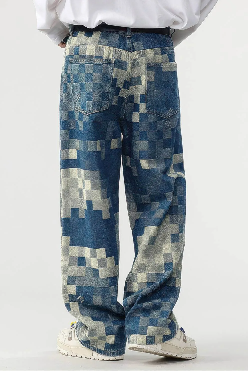 Plaid Patchwork Jeans - Oversized Wide-Leg Streetwear Pants
