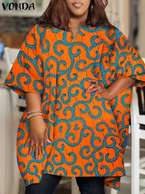 Plus Size Half Sleeve Printed Bohemian Loose Blouse