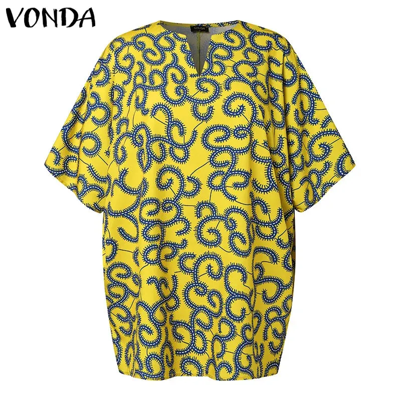Plus Size Half Sleeve Printed Bohemian Loose Blouse