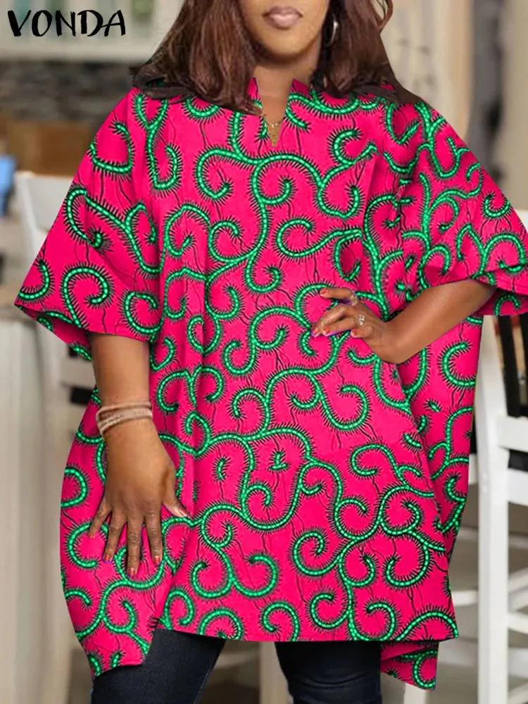 Plus Size Half Sleeve Printed Bohemian Loose Blouse